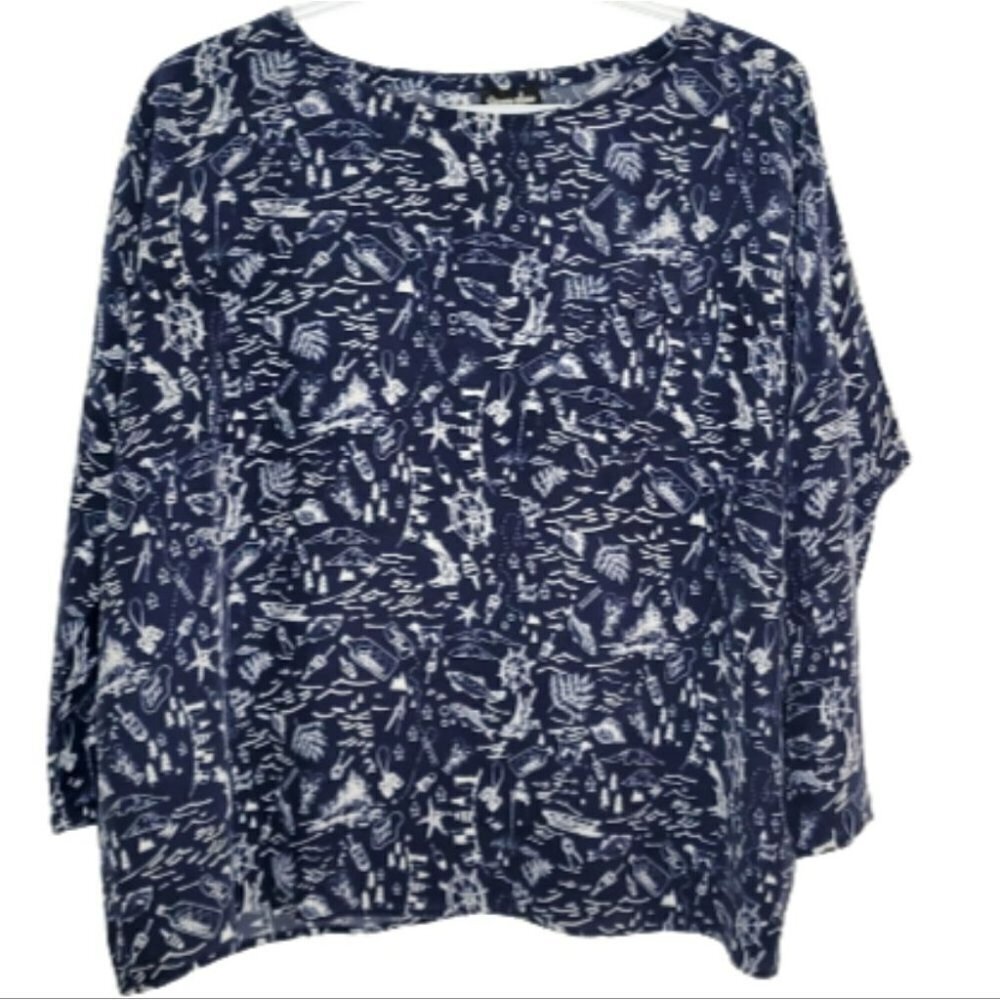 Steven Allen 100% silk nautique crop boxy blouse Oversize